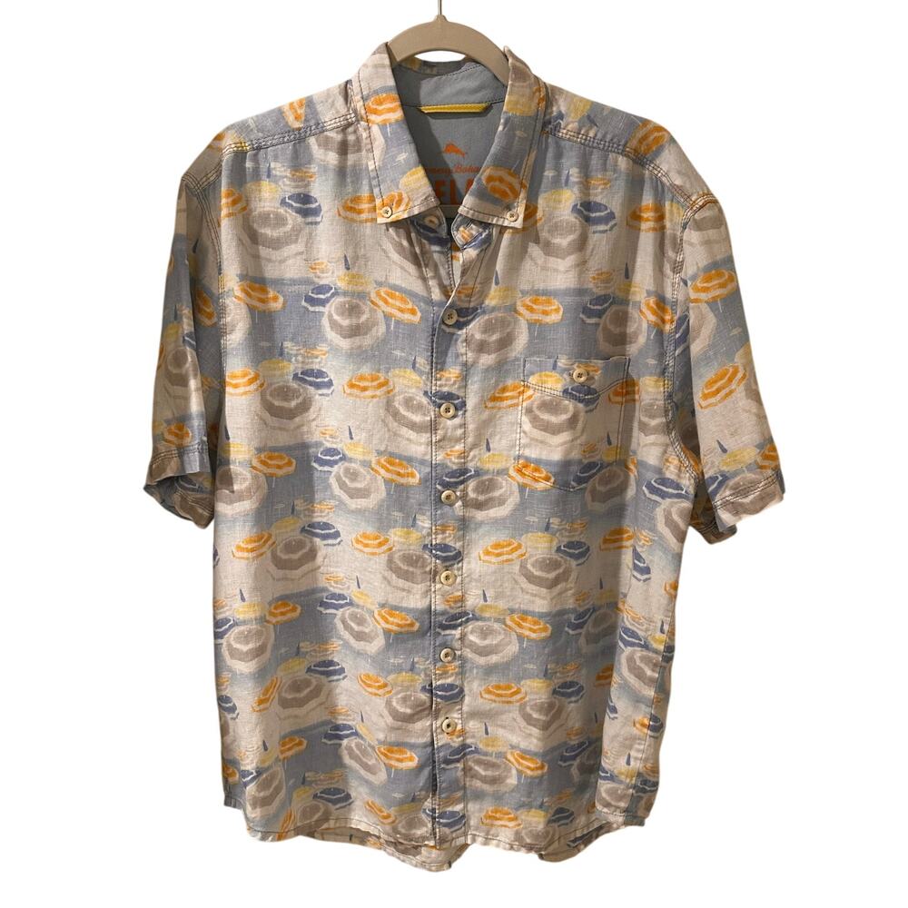 Tommy Bahama Relax 100% Linen SS Poolside Beachy Vacation Umbrella Shirt, L